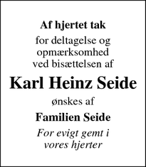 Taksigelsen for Karl Heinz Seide - 6100 Haderslev