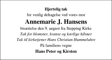 Taksigelsen for Annemarie J. Hansen - Sommersted 