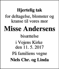 Taksigelsen for Misse Andersens - Vojens