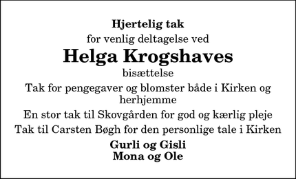 Taksigelsen for Helga Krogshaves - Hadsund