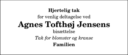 Taksigelsen for Agnes Tofthøj Jensens - Als 9560 Hadsund