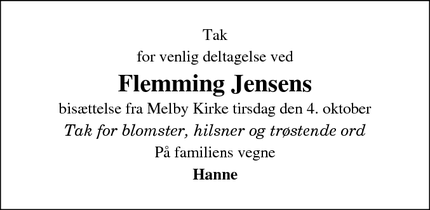 Dødsannoncen for Flemming Jensens  - Melby