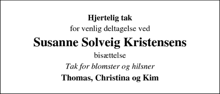 Taksigelsen for Susanne Solveig Kristensens  - Hundested 