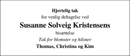 Taksigelsen for Susanne Solveig Kristensens  - Hundested 