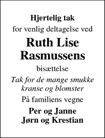 Taksigelsen for Ruth Lise
Rasmussens - Hundested