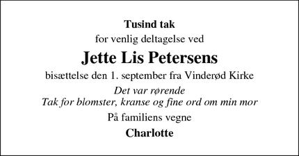 Taksigelsen for Jette Lis Petersens - Frederiksværk 