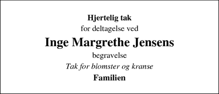 Taksigelsen for Inge Margrethe Jensens - Hundested