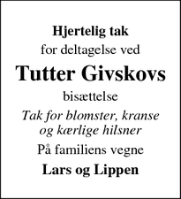 Taksigelsen for Tutter
Givskov - Frederiksværk