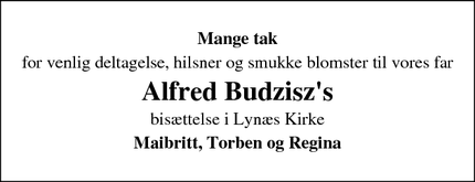 Taksigelsen for Alfred Budzisz's - Frederikssund
