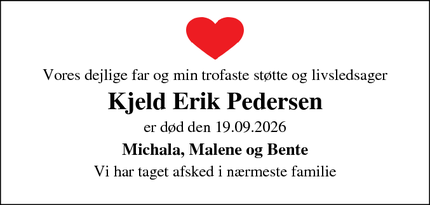 Dødsannoncen for Kjeld Erik Pedersen - Haslev
