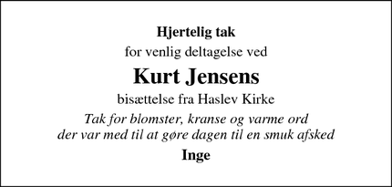 Taksigelsen for Kurt Jensen - Haslev