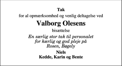 Taksigelsen for Valborg Olesens - Hedensted