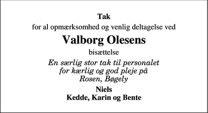 Taksigelsen for Valborg Olesens - Hedensted