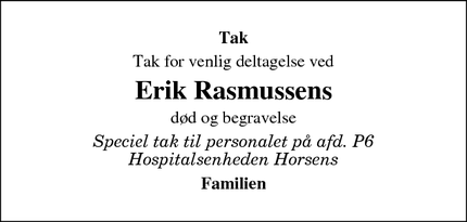 Taksigelsen for Erik Rasmussens - Løsning