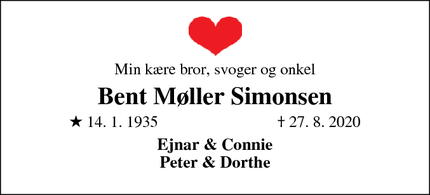 Dødsannoncen for Bent Møller Simonsen - Hedensted