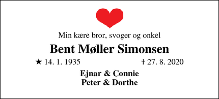 Dødsannoncen for Bent Møller Simonsen - Hedensted