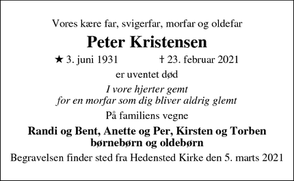 Dødsannoncen for Peter Kristensen - Horsens