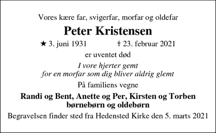 Dødsannoncen for Peter Kristensen - Horsens
