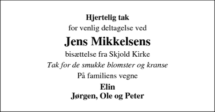 Taksigelsen for Jens Mikkelsens - Skjold