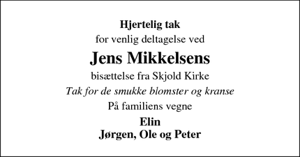 Taksigelsen for Jens Mikkelsens - Skjold