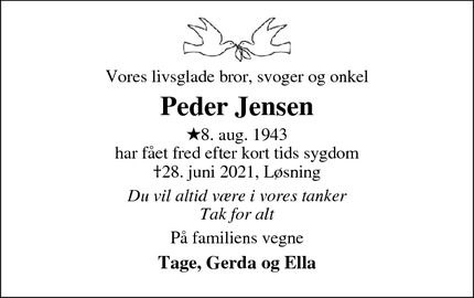 Dødsannoncen for Peder Jensen - Løsning