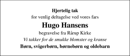 Taksigelsen for Hugo Hansens - Hornsyld