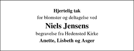 Taksigelsen for Niels Jensen - Hedensted