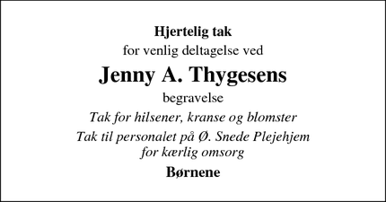 Taksigelsen for Jenny A. Thygesen - Løsning