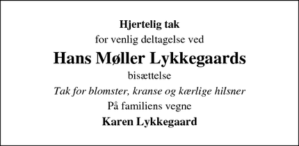 Taksigelsen for Hans Møller Lykkegaard - Juelsminde