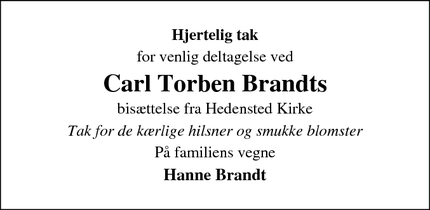 Taksigelsen for Carl Torben Brandt - Hedensted