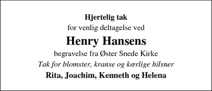 Dødsannoncen for Henry Hansens - Ø. Snede, Løsning