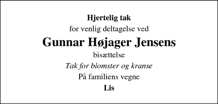 Taksigelsen for Gunnar Højager Jensens - Juelsminde