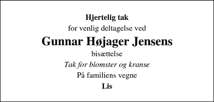 Taksigelsen for Gunnar Højager Jensens - Juelsminde