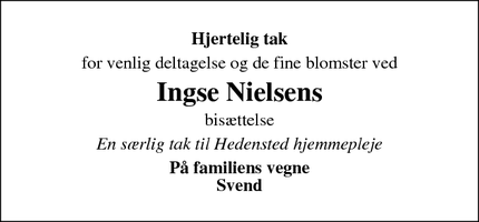 Taksigelsen for Ingse Nielsens - Vejle Ø