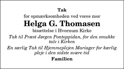 Taksigelsen for  Helga G. Thomasen - Viborg