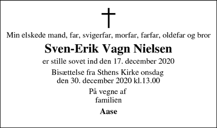 Dødsannoncen for Sven-Erik Vagn Nielsen  - Helsingør