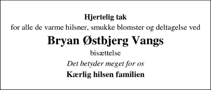 Taksigelsen for Bryan Østbjerg Vangs - Helsingør 