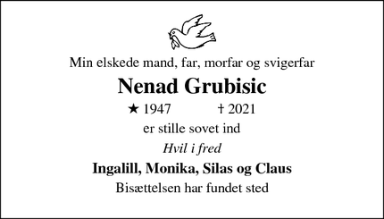 Dødsannoncen for Nenad Grubisic - Helsingør 