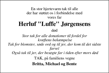 Taksigelsen for  Herluf "Luffe" J&oslash;rgensen - Frøslev 