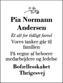 Dødsannoncen for Pia Normann Andersen - Herning