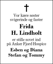 Dødsannoncen for Frida
H. Lindholt - Sinding