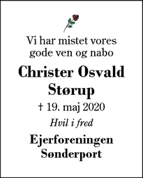 Dødsannoncen for Christer Osvald
Størup - Herning