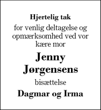 Taksigelsen for Jenny Jørgensens - Snejbjerg