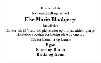 Taksigelsen for Else Marie Blaabjergs - Herning