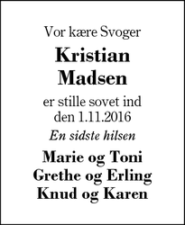 Dødsannoncen for Kristian Madsen - Aulum