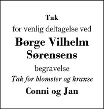 Dødsannoncen for Børge Vilhelm Sørensens - Snejbjerg