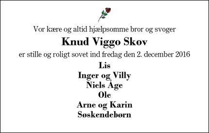 Dødsannoncen for Knud Viggo Skov - Kibæk