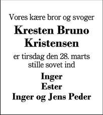 Dødsannoncen for Kresten Bruno Kristensen - Herning