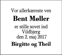 Dødsannoncen for Bent Møller - Vildbjerg