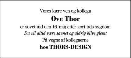 Dødsannoncen for Ove Thor - Timring